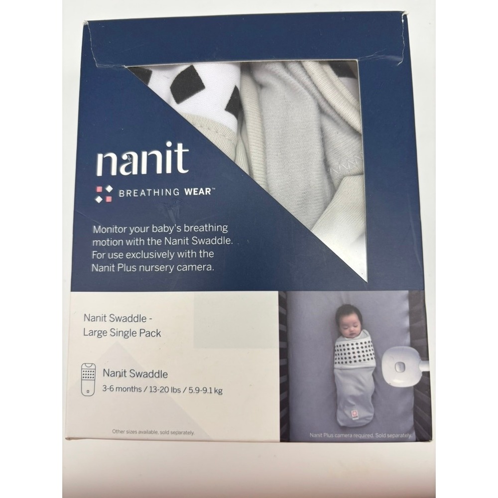 Nanit Breathing Wear Swaddle Baby Large 3-6 Months Pebble Grey Diamond Pattern